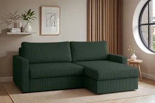 Ecksofa Sofa mit Schlaffunktion BENDIK Stoff Poso Dunkelgrün Ottomane Rechts