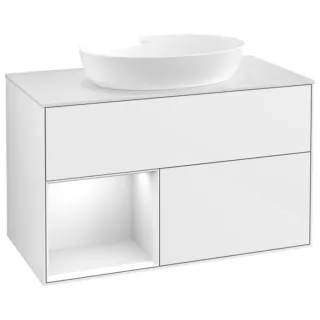 Villeroy und Boch Finion Waschtischunterschrank GA11GFGF 100cm, Abdeckplatte white matt, Emotion, Regale Glossy white lacquer, Glossy white lacquer