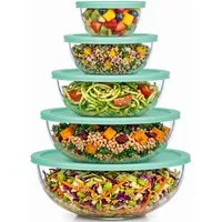 uandu home Vorratsdose 5er Glas-Salatschüssel Set mit Deckel – BPA-frei, (Stapelbar, Spülmaschinen- & Mikrowellenfest, 0.19l-3.3l, Salatschüsseln für Küche & Meal Prep, Borosilikatglas Rührschüssel Set)