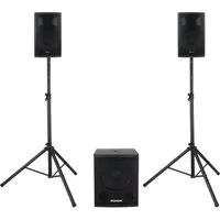 Pronomic Powerstage Economy 1510 2.1 Aktiv-PA-Set 500 W RMS Lautsprecher (500 W, mit 1x 15"-Subwoofer und 2x 10"-Satelliten inkl. Stativen)