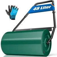 KESSER Rasenwalze Metall befüllbar mit Wasser oder Sand, Rasenroller inklusive Handschuhe,Gartenwalze mit 48 Liter Füllvolumen / 60 cm breit Handwalze