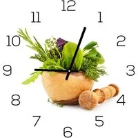 Levandeo® Wanduhr (Wanduhr aus Glas 30x30cm Uhr als Glasbild Küche Kräuter Gewürze)