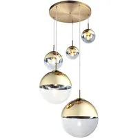 GLOBO LIGHTING LED-Hängeleuchte, Leuchtmittel inklusive, Warmweiß, LED Pendelleuchte Esszimmer Kugel Hängelampe gold 5 flammig Hängelampe