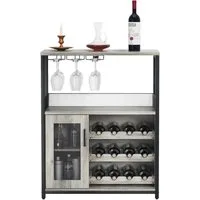 GarveeMore Weinschrank,Barschrank mit Glashalter und Netztür,industrielles Sideboard Weinlagerschrank mit abnehmbarem Weinregal und Stauraum,69x35x92cm