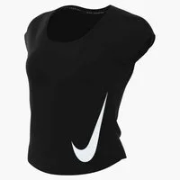 Nike Lauftop W NK TEMPO SWOOSH RUN DF SS mit Rundhalsausschnitt, normale Länge, ohne Verschluss, aus Polyester