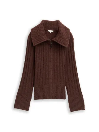 Tom Tailor - Cardigan mit Troyer-Kragen dark pecan brown melange - Gr. - M