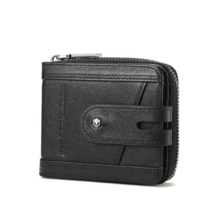 BULLCAPTAIN Genuine Leather Bifold Men Zipper Wallet RFID Blocking Mutil Card Holder Coin Purse Small Cash Clip