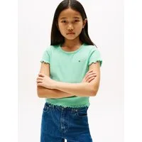 Tommy Hilfiger T-Shirt ESSENTIAL RIB TOP mit Babylock-Kanten und Stickerei unifarben, casual, regular fit, Baumwollmix, Rundhals