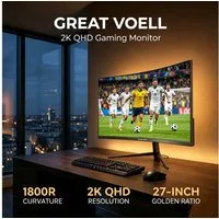 Great Voell Q270B25 Adaptive Sync, QHD, 1440P, 165Hz, 2K Curved Gaming-Monitor (68,58 cm/27 ", 2560x1440 px, QHD, 1 ms Reaktionszeit, 165 Hz, VA LED, 16:9, HDMI & DisplayPort, AMD FreeSync, 1440px, HDR10, 165Hz)