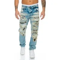 Cipo & Baxx Regular-fit-Jeans Herren Jeans Hose mit destroyed camouflage Elementen Stylische Waschung