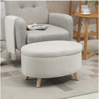 HOMCOM Sitzbank oval, mit Stauraum, Deckel, Samtoptik (Polsterbank, 1-St., Bettbank), für Flur Schlafzimmer Wohnzimmer, Holzbeine 71 x 51,5 x 42 cm Beige