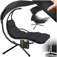tectake Hängesessel Ergonomische Hängeliege inkl. Seitentasche, 195 x 132 x 197 cm (Hängestuhl Elaria, in Schwarz), großes Sonnendach mit UV-Schutz, stabil und strapazierfähig