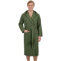 Laynenburg Herrenbademantel Bademantel Herren mit Kapuze aus 100% Baumwolle Frottee, mit Gürtel, aufgesetzten Taschen, Waden-lang für Spa, Sauna, M-XXXL