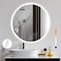 ZMH Badspiegel mit Beleuchtung, Badezimmerspiegel 3 Lichtfarben dimmbar, Touch-Schalter,Anti-Beschlag, rund oder rechteckig