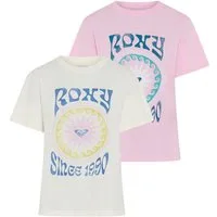 Roxy T-Shirt O HANGLOOSE BALI WAVE (2-tlg) Kurzarm, mit Rundhalsausschnitt, aus Baumwolle