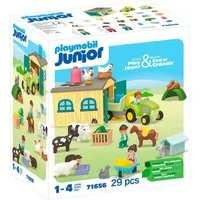 Playmobil® Bauernhof-Abenteuer mit Traktor, Anhänger u. tier. Freunden (71656) Konstruktions-Spielset, (29 St), JUNIOR, Made in Europe