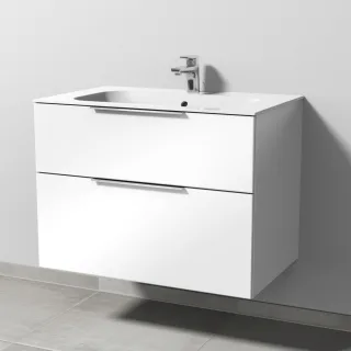 Sanipa 3way Keramik-Set Finion Keramik-Waschtisch und Unterbau mit 2 Auszügen, Weiß-Glanz UF40078
