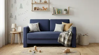 BRUNO Schlafsofa 120cm in Blau | Schmal | stabiles Massivholz & Boxspringkomfort