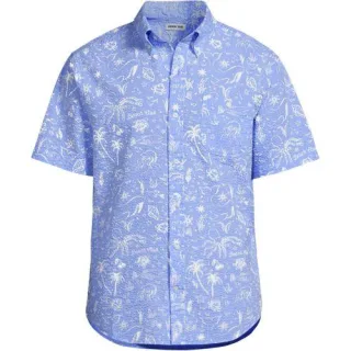 Seersucker-Kurzarmhemd für Herren, Classic Fit, Herren, size: regular, Blau, Baumwolle, by Lands' End