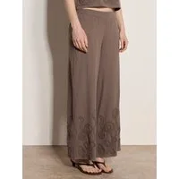 Apricot Palazzohose Bestickte Baumwollhose mit weitem Bein