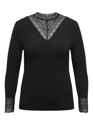 ONLY CARMAKOMA - CARTILDE RIB LACE L/S TOP JRS NOOS Black