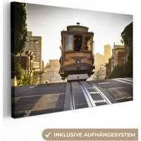 OneMillionCanvasses® Leinwandbild San Francisco - Straßenbahn - Eisenbahn, Fotodruck (1 St), Leinwand Bilder Klein, Wand Dekoration Aesthetic 30x20 cm