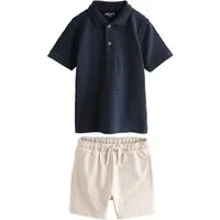 Next Shirt & Shorts Strukturiertes Kurzarm-Poloshirt und Shorts (2-tlg)