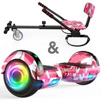 SISIGAD Balance Scooter Kart Set, 6,5'' Hoverboard mit kart,LED, Bluetooth, 8 km/h, 160W, Hoverboards mit Sitz, bis zu 7-8km,Geschenke für Kinder
