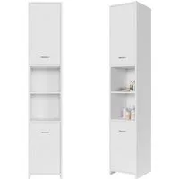 Casaria Hochschrank Neapel Badezimmerhochschrank 30 cm Breit mit 2 Türen Bad Schrank Schmal Weiß