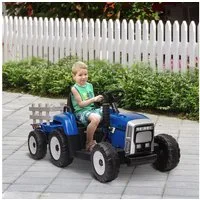 HOMCOM Elektro-Kinderauto Elektrischer Traktor, mit Anhänger, mit Fernbedienung, Belastbarkeit 30 kg, (2-tlg), für 3-6 Jahre Kinder, Blau