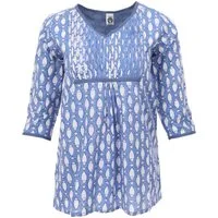 Guru-Shop Longbluse Handbedruckte Bohobluse, luftige Baumwollbluse.. alternative Bekleidung