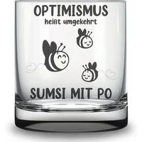 Lasernauten Whiskyglas Glas mit Gravur "Optimismus - Sumsi mit Po" lustiges Geschenk Bienchen, mit Gravur