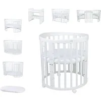 Waldin Babybett Mobiles Babybett OWAL aus Holz 7in1 mit Matratze, mitwachsend