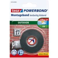 tesa Doppelklebeband POWERBOND Outdoor Doppelseitiges Klebeband (Packung, 1-St) für draussen - 1,5 m : 19 mm