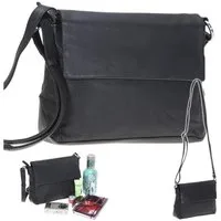 bagboom Handtasche Leder Schultertasche Umhängetasche Fancy, Umhängetasche Damen Frauen Unifarben Tasche Echtleder 5718 Schwarz