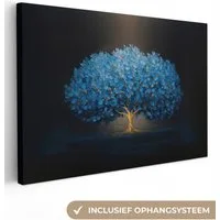 OneMillionCanvasses® Leinwandbild Baum - Blau - Blätter - Pinselstriche, Fotodruck (1 St), Leinwand Bilder Klein, Wand Dekoration Aesthetic 30x20 cm