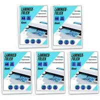 MK Vertriebs KG Schutzfolie Laminierfolien Set 5x100 Stück - 80 mic A4/A5/A6/A7/54x86 mm, Wasserdicht, Reißfest, brillantes Farbergebnis