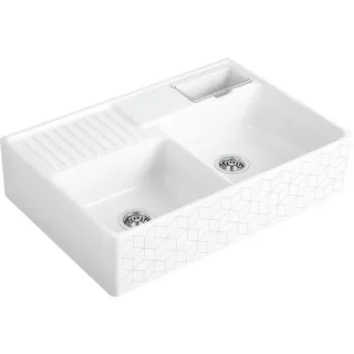 Villeroy und Boch Spülstein Doppelbecken 632391M1 Ablaufgarnitur, Handbetätigung, Resteschale, Mosaique