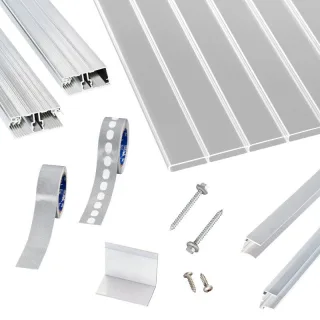 Acryl Doppelstegplatten | Terrassendach-Set | einfachem Alu Verlegeprofil | 16 mm | 64 mm Kammerbreite | glasklar
