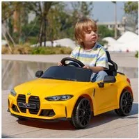 AIYAPLAY Elektro-Kinderauto BMW M4 lizenziertes Elektroauto für Kinder mit einfachem Transport, Belastbarkeit 30 kg, (1-tlg), für Kinder 3-5 Jahre, Gelb