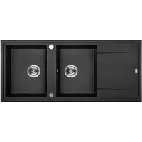 KOLMAN Küchenspüle Doppelbecken Megalo Granitspüle, Rechteckig, 50/116 cm, Space Saving Siphon GRATIS