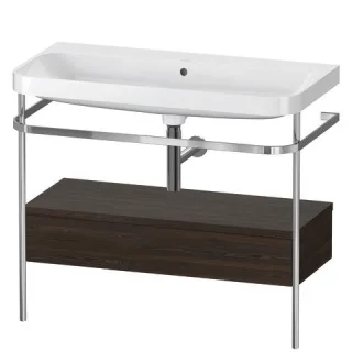 Duravit Happy D.2 Plus c-shaped Set mit Metallkonsole und Schubkasten Nussbaum gebürstet Matt 975x49 HP4843N6969