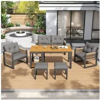 Flieks Gartenlounge-Set, 6-Sitzer Outdoor Gartenmöbel Sitzgruppe mit abnehmbarem Tisch