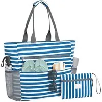 Mutig Strandtasche Große Strandtasche XXL mit Reißverschluss (wasserdichte & faltbare Badetasche, Shopper / Reisetasche / Beach Tote Bag mit mehreren Taschen), für Damen, Strand, Pool, Urlaub, Fitnessstudio & Familie