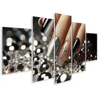 islandburner Leinwandbild Funkelnde Eleganz In Schwarz Weiß Maniküre Nagelstudio Beauty Nails