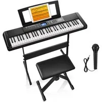 Donner Entertainer-Keyboard DEK-200 Keyboard, 61 Tasten, 300 Rhythmen mit Ständer & Mikrofon (Adapter, Mikrofon, Notenständer, Klavierbank, Klavierständer), Nachklang, Vibrato, Keyboard-Separation, Transponierung, Dual-Sound