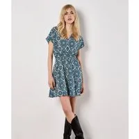 Apricot Minikleid Batik Print Minikleid mit Smokdetails