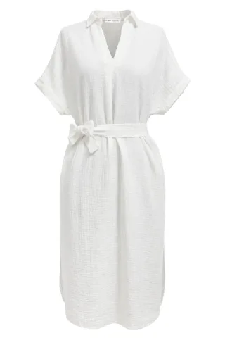 Gürteltuch Midi-Kleid mit kurzen Ärmeln