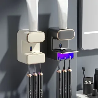 Automatic UV Sanitizer Toothbrush Holder Contact-Free Toothpaste Dispenser Wall-Mounted No-Drill Rack Smart Sterilizatio
