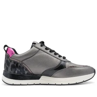 Tamaris Damen Pewter Silver Pink Fashion Schnür-Sneaker mit Reißverschluss